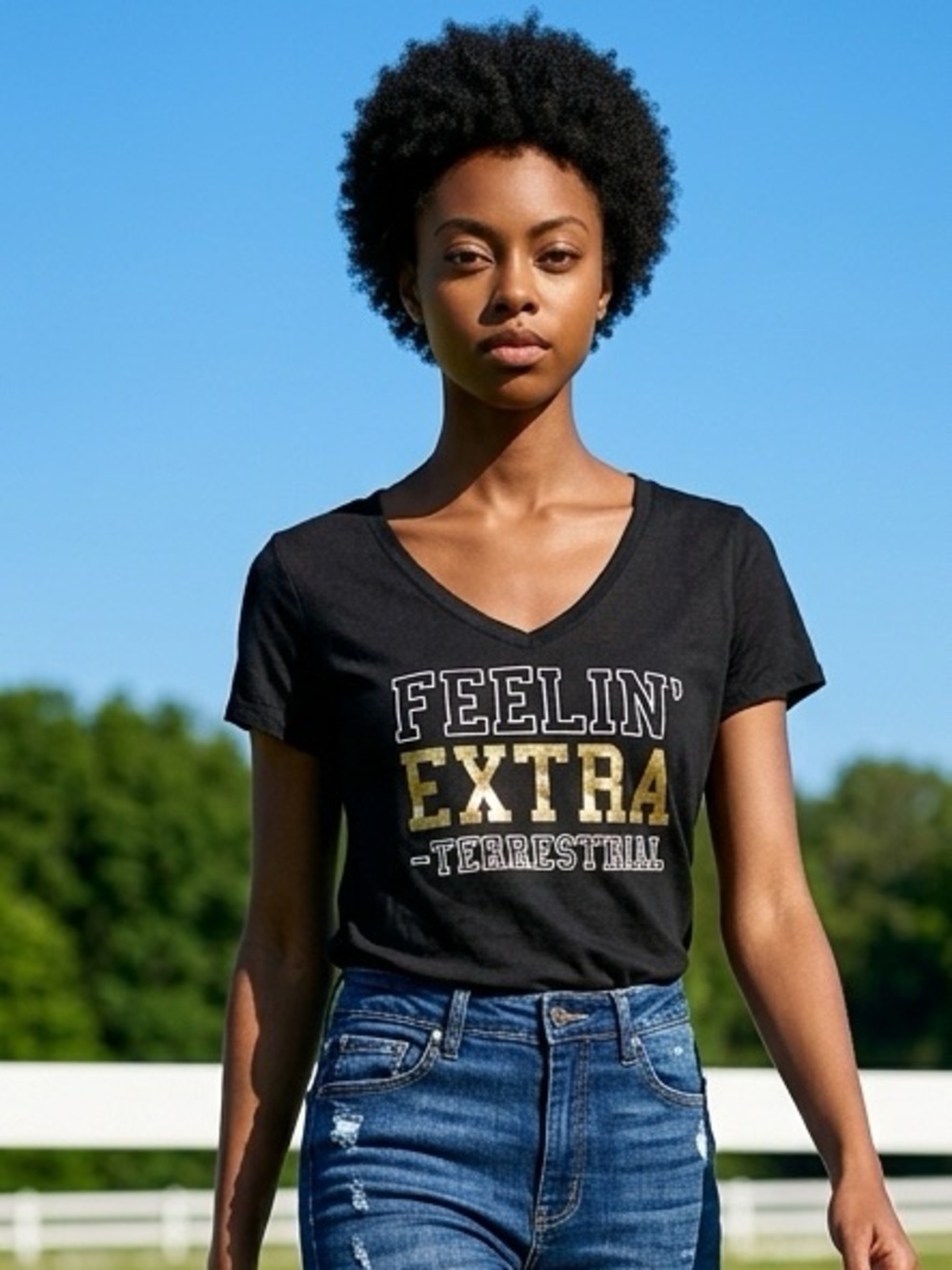 NWT Eyeshadow Women’s Black Gold Graphic Tee Shirt Extra Terrestrial- Size S - Picture 4 of 8